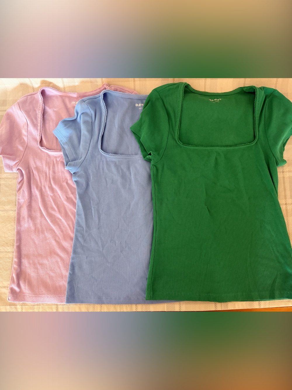 Old Navy Women's Ribbed Square Neck Tees - Green, Blue, Pink